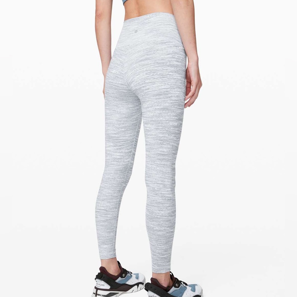 Sz 8 Lululemon Wunder Under blue striped full length leggings high waist